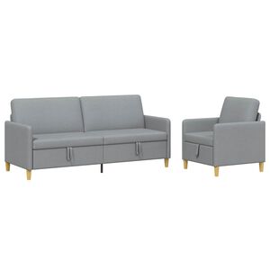 vidaXL Soffgrupp med f&ouml;rvaring 2 st Ljusgr&aring; Polyester