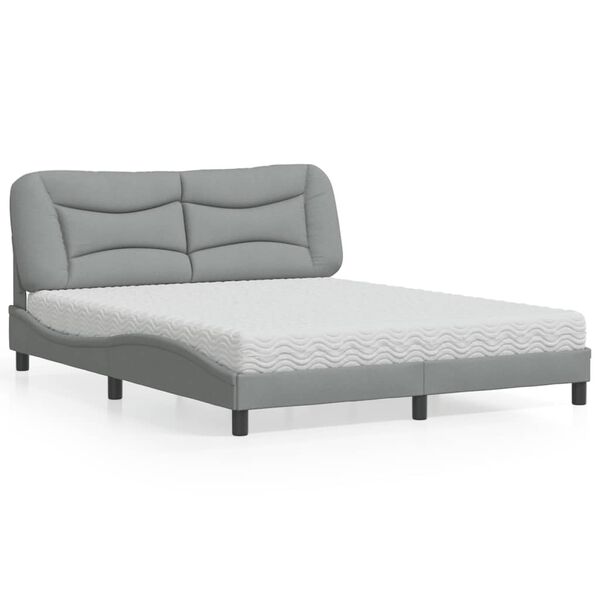 vidaXL Bed with Mattress "Hvar" Light Grey 160x200 cm Fabric