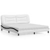 vidaXL Bed with Mattress "Hvar" White and Black 180x200 cm Faux Leather