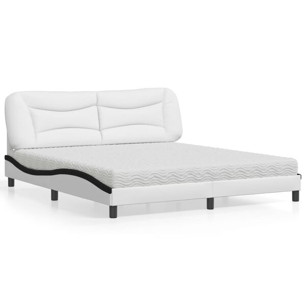 vidaXL Bed with Mattress "Hvar" White and Black 180x200 cm Faux Leather