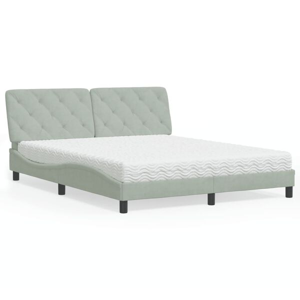 vidaXL Bed with Mattress Light Grey 160x200 cm Velvet