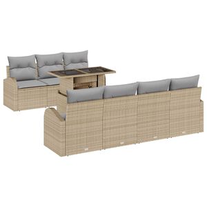 vidaXL Tr&auml;dg&aring;rdsoffset med kudde 8 pcs Beige Poly rattan