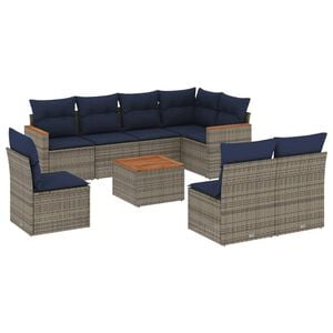 vidaXL 9 delar tr&auml;dg&aring;rdssoffgrupp med dynor gr&aring; polyrotting