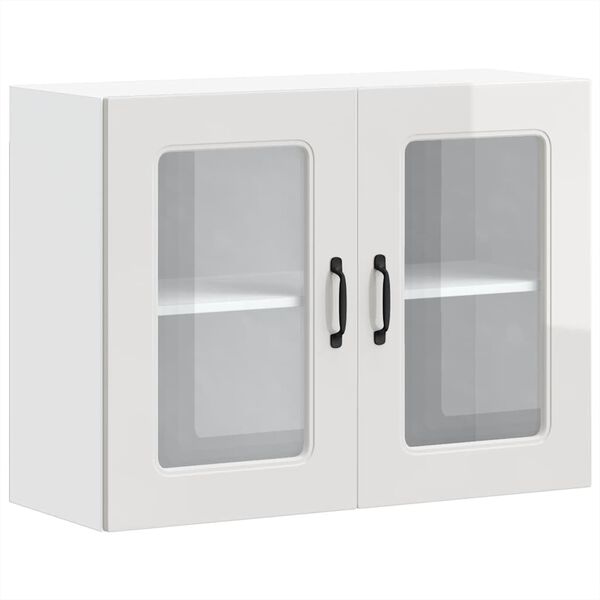 vidaXL V&auml;ggsk&aring;p f&ouml;r k&ouml;k med glasd&ouml;rr Kalmar h&ouml;gglans vit konstruerat tr&auml;