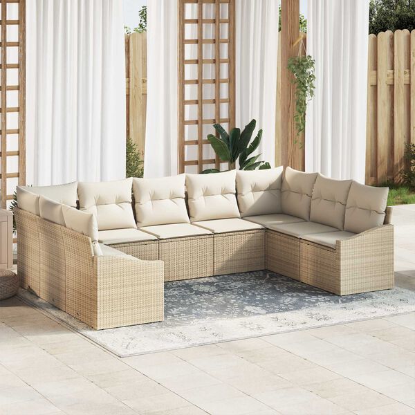 vidaXL Tr&auml;dg&aring;rdsoffset 9 pcs Beige Poly rattan