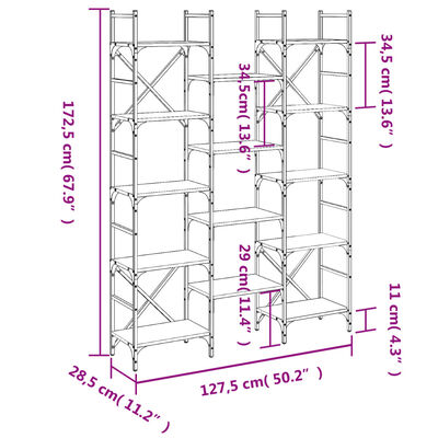 vidaXL Bokhylla sonoma-ek 127,5x28,5x172,5 cm konstruerat trä