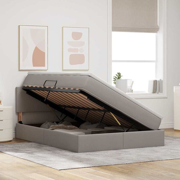 vidaXL F&ouml;rvaringss&auml;ng med LED med madrass Taupe 140 x 200 cm tyg