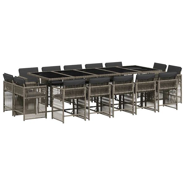 vidaXL Matgrupp f&ouml;r tr&auml;dg&aring;rden med dynor 15 delar gr&aring; konstrotting