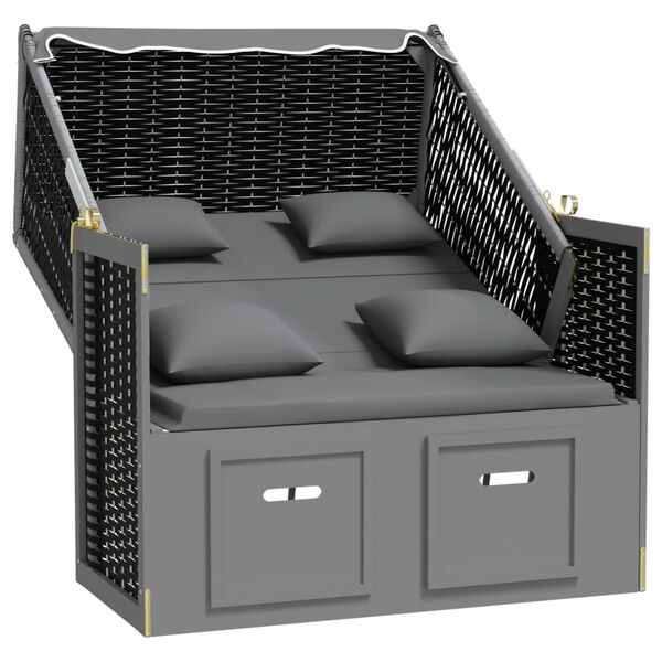 vidaXL Strandkorg med dyna konstrotting och massivt tr&auml; antracit&svart