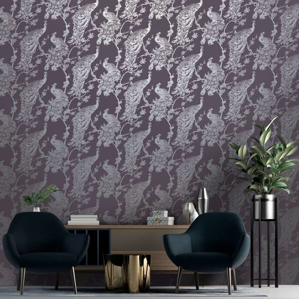 DUTCH WALLCOVERINGS Tapet p&aring;f&aring;gel lila och silver