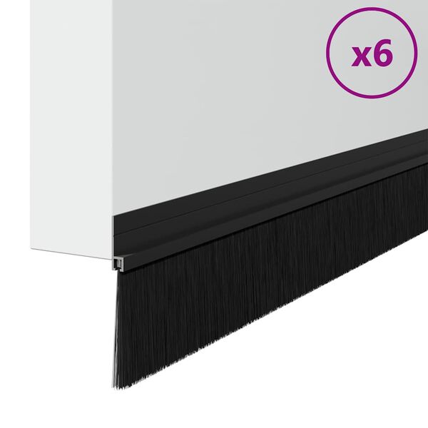 vidaXL Sj&auml;lvh&auml;ftande d&ouml;rrborstlist 6 pcs Svart 100 cm