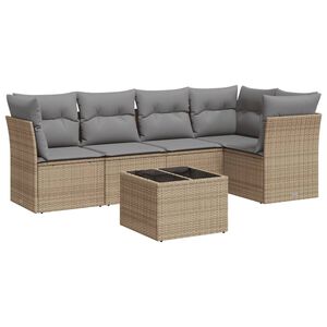 vidaXL Soffgrupp f&ouml;r tr&auml;dg&aring;rden med dynor 6 delar beige konstrotting