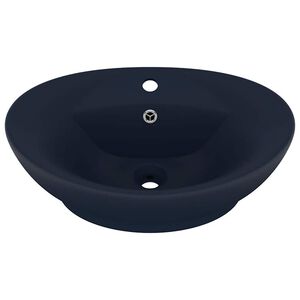 vidaXL Ovalt handfat med br&auml;ddavlopp matt m&ouml;rkbl&aring; 58,5x39 cm keramik