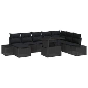 vidaXL Tr&auml;dg&aring;rdsoffset med kudde med lagring 9 pcs Svart konstrotting