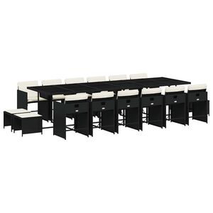 vidaXL Matgrupp f&ouml;r tr&auml;dg&aring;rden med dynor 17 delar konstrotting svart