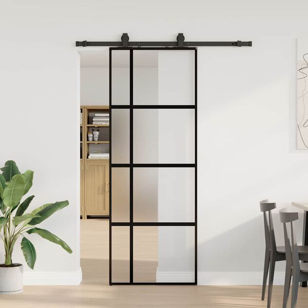 vidaXL Skjutdörr med beslag svart 76x205 cm härdat glas