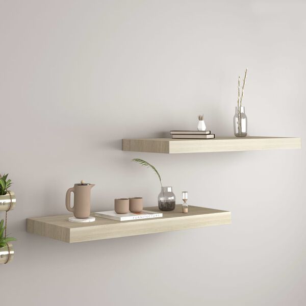 vidaXL Svävande vägghyllor 2 st ek 60x23,5x3,8 cm MDF