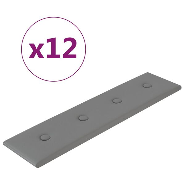 vidaXL V&auml;ggpaneler 12 st gr&aring; 60x15 cm konstl&auml;der 1,08 m&sup2;