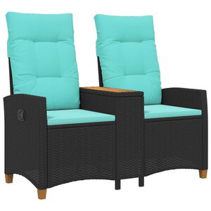 vidaXL Reclining Bench with Table Svart och turkos 126 x 65 x 112 cm
