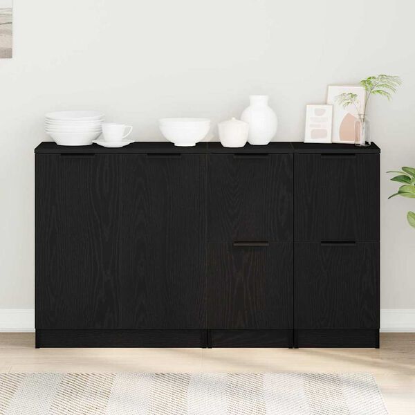 vidaXL Sideboard 3 pcs Svart Ek Konstruerat trä