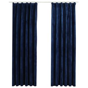 vidaXL M&ouml;rkl&auml;ggningsgardiner 2 st med krokar sammet m&ouml;rkbl&aring; 140x225 cm