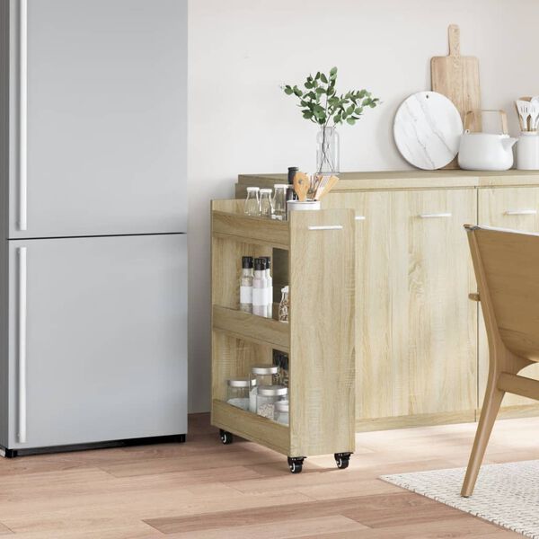 vidaXL Skåp med hjul sonoma-ek 60x22x79 cm konstruerat trä