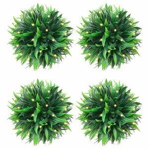 vidaXL Plastkulor av buxbom med LED-lampor 4 st gr&ouml;na 15 cm