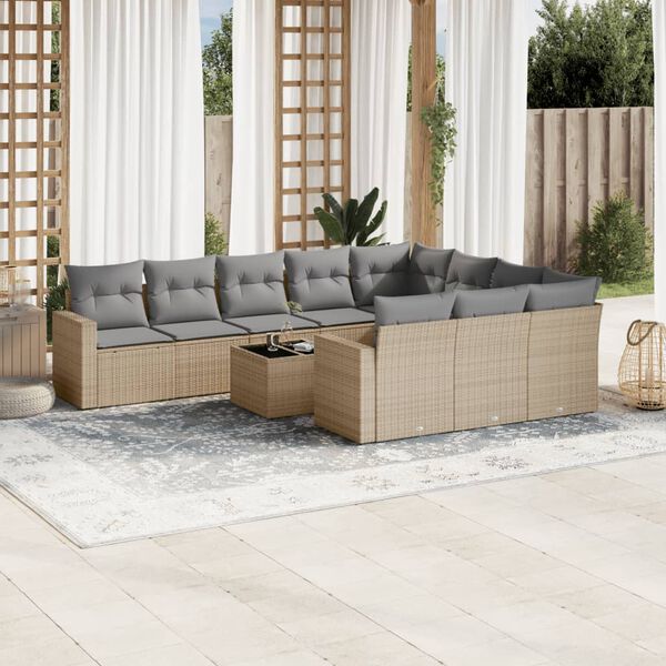 vidaXL Loungegrupp f&ouml;r tr&auml;dg&aring;rden m. dynor 11 delar beige konstrotting