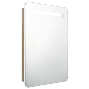 vidaXL Badrumsspegel med sk&aring;p LED vit och ek 60x11x80 cm