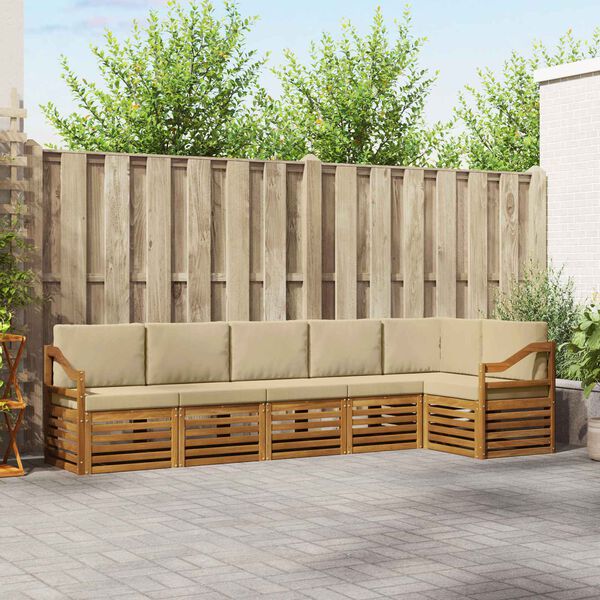 vidaXL Sektionsoffgrupp 6 pcs Naturlig och Beige Massivt Akaciatr&auml;