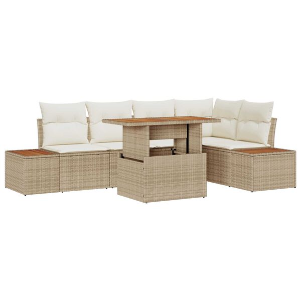 vidaXL Tr&auml;dg&aring;rdsoffset med lagring 6 pcs Beige Poly rattan