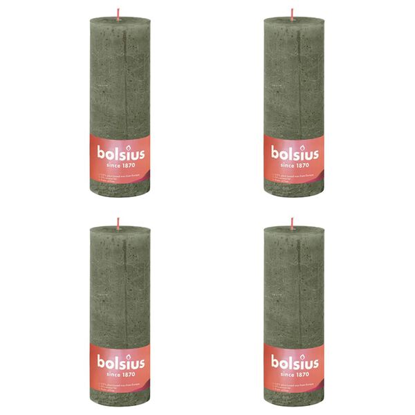 Bolsius Rustika blockljus 4-pack 190x68 mm olivgr&ouml;n