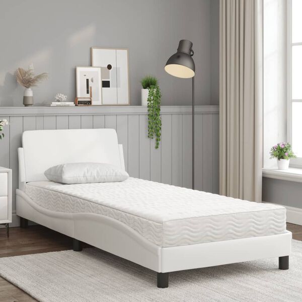 vidaXL Bed with Mattress "Dover" White 90x200 cm Faux Leather