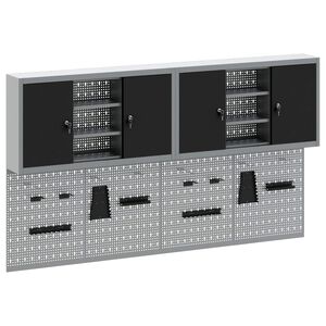 vidaXL Verktygssk&aring;psset med hylla 6 pcs Svart Pulverlackerat st&aring;l