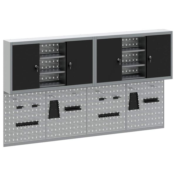 vidaXL Verktygssk&aring;psset med hylla 6 pcs Svart Pulverlackerat st&aring;l