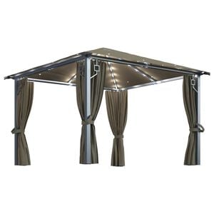vidaXL Paviljong med gardin & ljusslinga LED 3x3m taupe aluminium