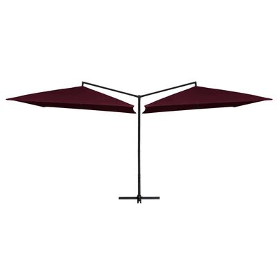 vidaXL Dubbelt parasoll med stålstång 250x250 cm vinröd