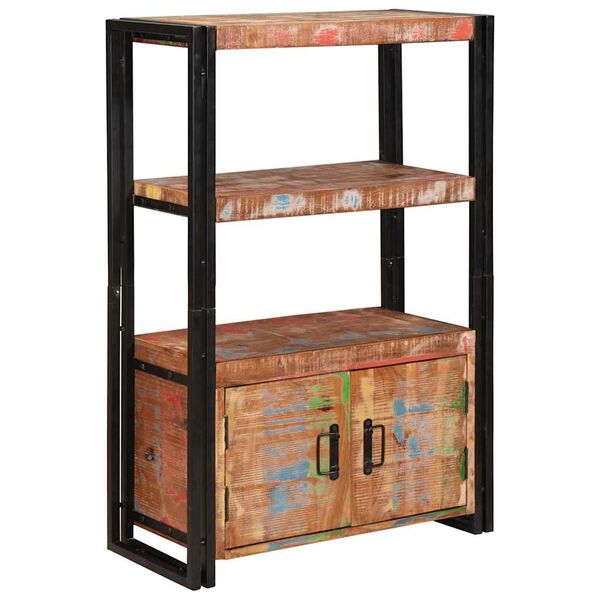 vidaXL Bokhylla med D&ouml;rrar Brun Massivt &Aring;tervunnet Tr&auml; och Metall