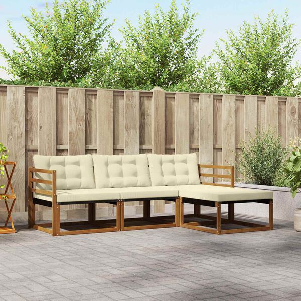 vidaXL Utomhussoffset med kudde 4 pcs Naturlig och Gr&auml;dde