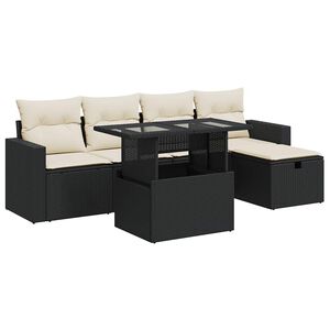 vidaXL Loungegrupp med dynor 6 delar svart konstrotting
