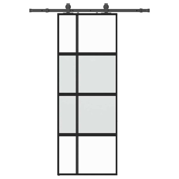 vidaXL Skjutdörr med beslag svart 76x205 cm härdat glas