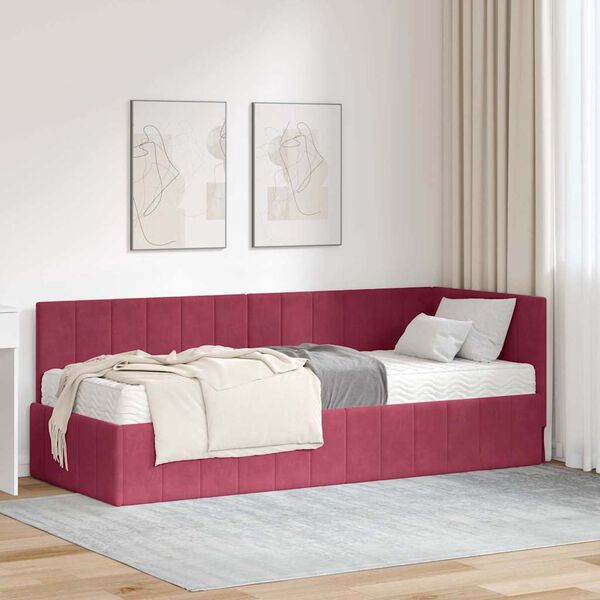 vidaXL Hörn Sängram med Madrass med madrass 2 pcs Grön Sammet