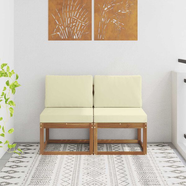 vidaXL 2 Stycke Utomhus Mellansoffa Massivt Akaciatr&auml;