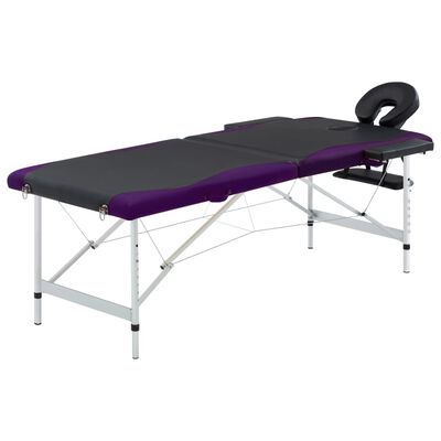 vidaXL Hopfällbar massagebänk 2 sektioner aluminium svart och lila
