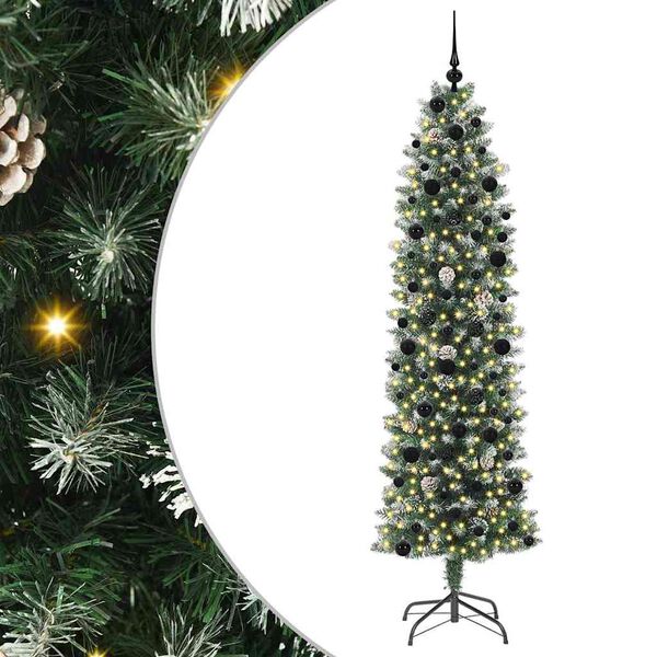 vidaXL Konstgjort smalt jultr&auml;d med 300 LED-lampor Gr&ouml;n och Vit 240 cm