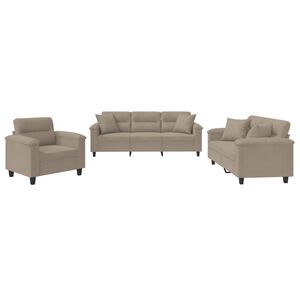 vidaXL Soffgrupp med kuddar 3 delar Taupe mikrofibertyg