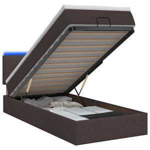 vidaXL Ottoman-s&auml;ng med madrass och LED M&ouml;rkbrun 80 x 200 cm Tyg