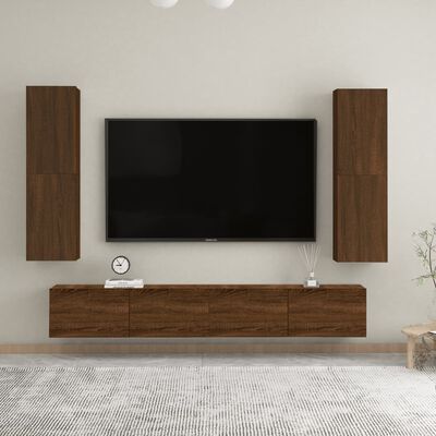 vidaXL Väggmonterade tv-bänkar 2 st brun ek 30,5x30x110 cm