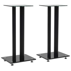 vidaXL H&ouml;gtalarstativ 2 st h&auml;rdat glas 2 pelare svart