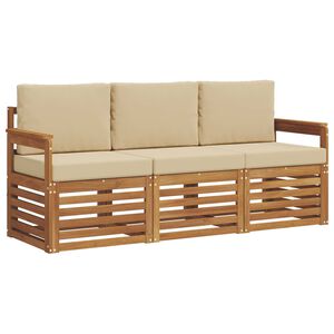 vidaXL Soffgrupper 3 pcs Naturlig och Beige Massivt Akaciatr&auml;